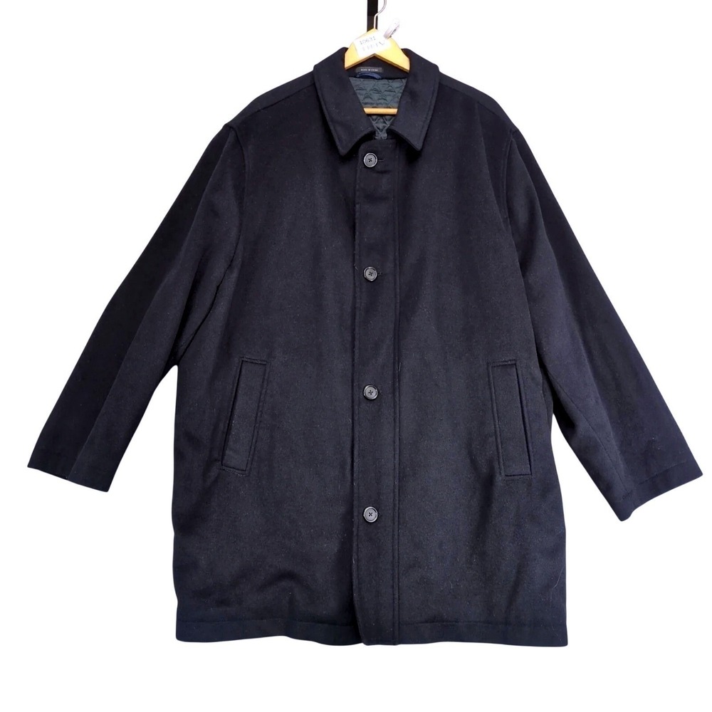 Nautica Navy Wool Cashmere Blend‎ Coat Mens 48R Quilted Lined Overcoat Classic